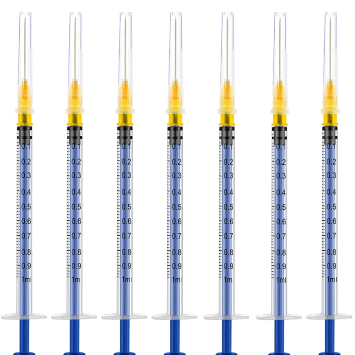 100 Pack 1ml 25Ga Plastic Syringe with Measurement for Scientific Labs, Industrial Dispensing Animal and Pet Supplies, Disposable Individually Wrapped (100, 1ml 25Ga)